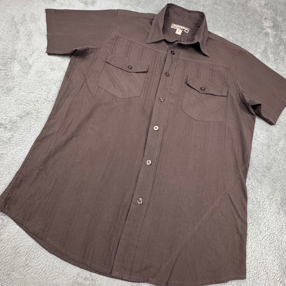 Anchor Blue Shirt Mens Large‎ Brown Excellent Short Sleeve Textured Button Up